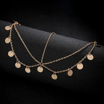 1PC Gold Chain Headpiece with Disc Charms, Boho-Style Hair Accessory, Elegant Head Chain for Festivals & Parties