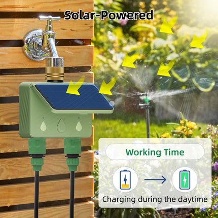 Smart Sprinkler Water Timer Tuya WiFi 2 Zone Garden Irrigation Controller Solar Power for Outdoor Automatic Drip Watering System