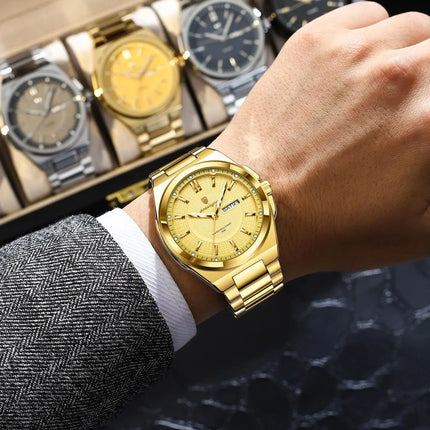 POEDAGAR Luxury Business Men's Watches Stainless Steel Waterproof Luminous Men's Watch Date Week Quartz Original Men's Wristwatches