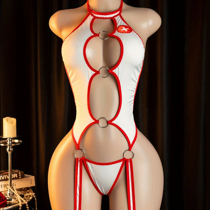 Medical Fantasy Lingerie Sheer Cutout Nurse Costume Set Roleplay Outfit Seductive Set Women Fetish Dress Up Tease Game Cosplay