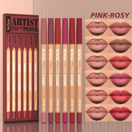 [Velvet Matte Lip Liner] 6pcs Long-Lasting Velvet Matte Lip Liner Pencils Set | Non-Drying & Perfect for Lining & Filling Lips