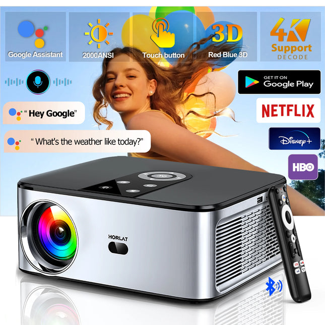 HORLAT T03 40000 Lumens Android 11 Beamer 4K Projector Outdoors Full HD 1080P 8K 3D Video Audio Home Theater Auto Focus Keystone