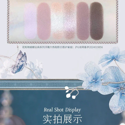 Flower Knows Butterfly Cloud Collar Collection Makeup 6Colors Eyeshadow Matte Fine Shimmer Pearl Glitter Eye Face Palette