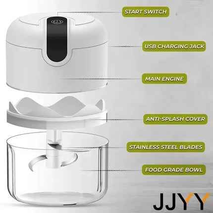 Electric Garlic Puree Grinder, Rechargeable 260ml Onion, Ginger, Chili, Vegetable Grinder, and Complementary Food Machine
