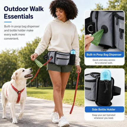 Dog Treat Pouch Waist Bag for Training Walking, Portable Snack Bag with D Ring, Poop Bag Dispenser Bottle Holder