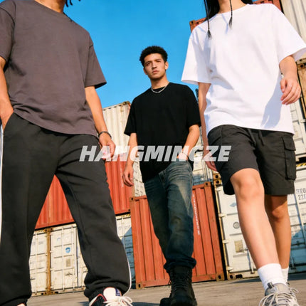 3-pack American 230GSM Heavy Cotton Short-sleeved T-shirt Men Women Solid Color Loose Round Neck Tops Couple Oversize T Shirt