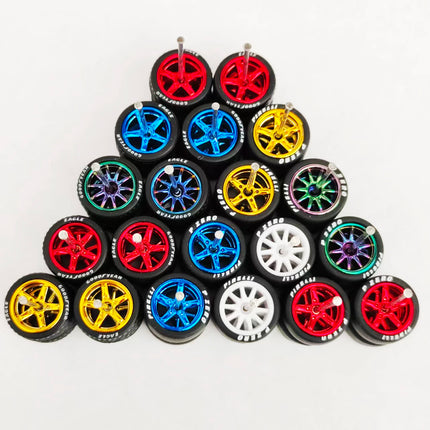 10 Sets 11/12/13/14/17mm 1/64 Alloy Car Wheels Rubber Tires W Axle for HW/Matchbox/Domeka/Evo 1:64 Car Model SUV Off Road Truck