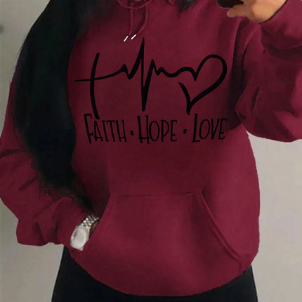 Faith Hope Love Letter Graphic Women Hoody Street Casual Loose Hoodies Autumn Fleece Pullover Hip Hop O-Neck Clothing Female