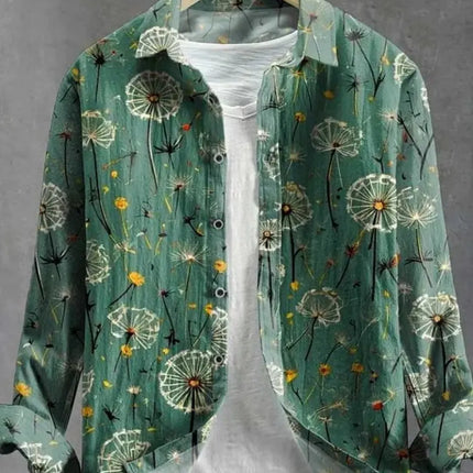 Men's Dandelion Printed Linen Long Sleeved Shirt