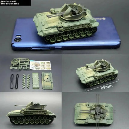 1/72 Scale Mini Plastic Assembled Tank Model Kit WWII Military Model Puzzles, M88A1G, M1A2, T55A, M4A3, M12, JSU152, M42, M1113A