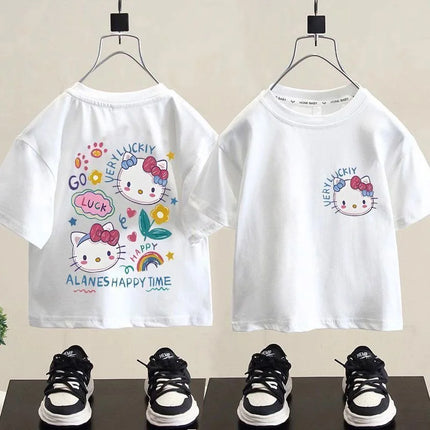 Baby Children Sweet T-shirt Cartoon Hello Kitty Printed Top Kids Clothes Summer Fashion T-shirt Baby Girls Cute Short Sleeve