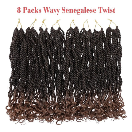 1/3/8 Packs 15-120 Strands Senegalese Twist Crochet Hair Kinky Twist Crochet Braiding Hair with Curly Ends Rope Twist Synthetic