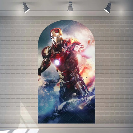 Arched Iron Man children's birthday party gift decoration elastic background props customizable superhero room decoration poster