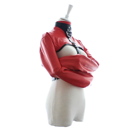 Female BDSM Bondage Breast Exposed PU Leather Straitjacket Restraint Body Harness Jacket Long Sleeves SM Play Flirting Women