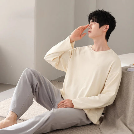 Men's Pure Cotton Spwear Long Sve Autumn Winter Home Clothes Set Can Be Worn outside Casual Sle Printed with kets