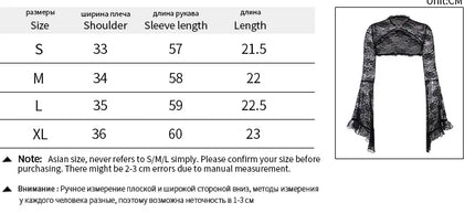 Women's Hollow Out Crop Tops Chic Gothic Lace Smock Tops False Collar Ladies Flare Sleeves Cover-Ups for Dating Party