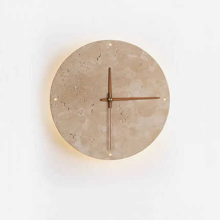 Modern Creative Clock Living Room Wabi Sabi Wall Lamp Nordic Simple Yellow Travertine Restaurant Corridor Circular Sconce Light