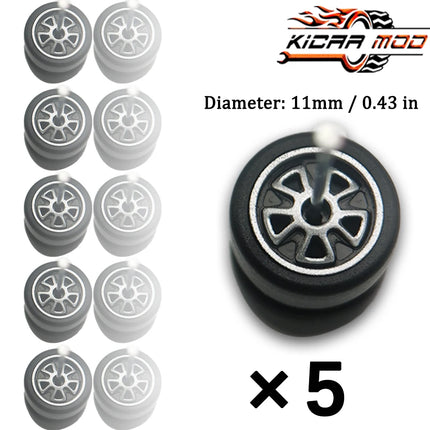 1/64 Model Wheels Rubber Slick Tires ABS Wheels for Hot Wheels  Tomica Mainline Diecast Model Car Refit Parts-Dia 11mm (5 Set)