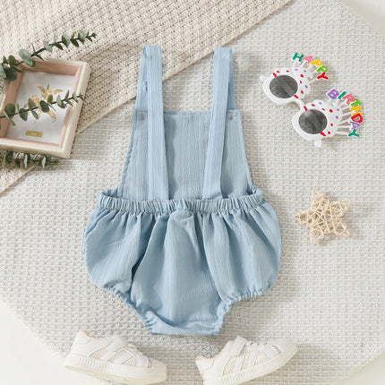 FOCUSNORM 0-18M Lovely Baby Girls Boys Birthday Romper Sleeveless Letter Embroidery Button Casual Overalls