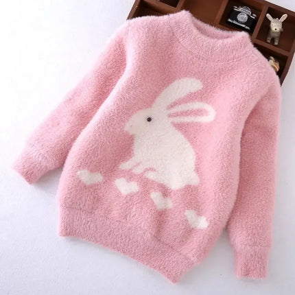 2023 New Sweater For Girls Pullover Top Spring Autumn Warm Sweatshirt Easter Cute Rabbit Knitted Sweater Teen Kids Clothes 3-12Y
