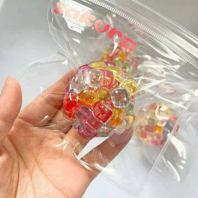 Squishy Balls Fidget Ice Cube Colored Beads Squeeze Toy Stress Relief Anxiety Relaxation Soft Sensory Fidget Toys for Kids Adult