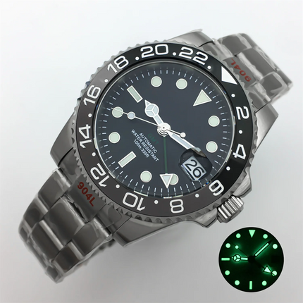 BLIGER 40mm NH34 GMT Watch For Men Mechanical Wristwatch Luminous Bezel Sapphire Glass Stainless Steel Bracelet Reloj Hombre