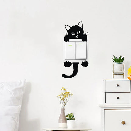 Cartoon Funny Cute Peeping Black Cat Vinyl Walls Art Switch Stickers for Kids Room Cozy Home Decoration Children Favorite Gifts