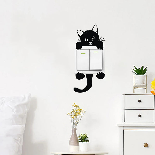 Cartoon Funny Cute Peeping Black Cat Vinyl Walls Art Switch Stickers for Kids Room Cozy Home Decoration Children Favorite Gifts