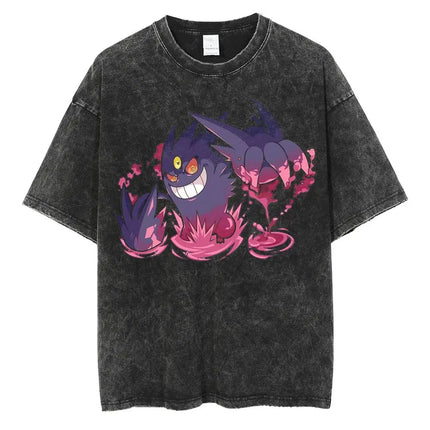 Pokemon Gastly Haunter Gengar T Shirt Men 2026 Summer Vintage Acid Wash Oversized Tee Japanese Anime Streetwear Hip Hop Harajuku
