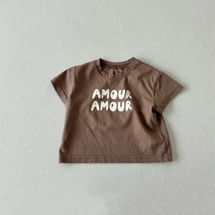 Children Summer Fashion Letters Print Tees Baby Boys Solid T-Shirt Kids White Cotton Top Clothes Girls Casual TShirt 2-7Years