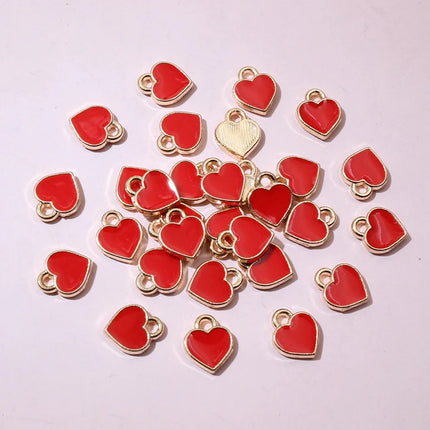 50pcs Red Small Cute Heart Charms Pendant 6x8mm Alloy Metal DIY Jewelry Making Accessories for Earrings Bracelet Necklace