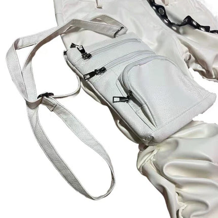Mauroicardi Spring Autumn Cool Handsome Fitted Long White Pu Leather Ruched Pants for Men Luxury Designer Alternative Clothes