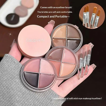 1Pc Eyes Makeup Set Cappuvini Matte Velvet Eyeshadow Palette 4 Colors with Eyeliner Highlighter And Contour Cute Beauty Cosmetic