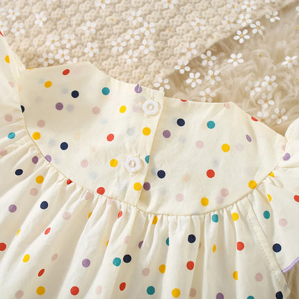 Baby Jumpsuit For 3 To 18 Months Flower Embroidered Colorful Polka Dots Printed Bodysuit
