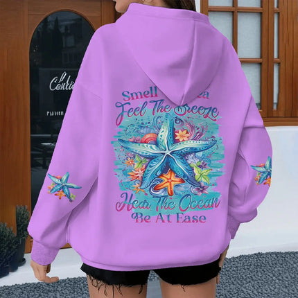 New Hawaiian Flower Print Creative Letter Hoodies Women's Long Sleeve Streetwear Ocean Beach Series Female Hoodie Gifts