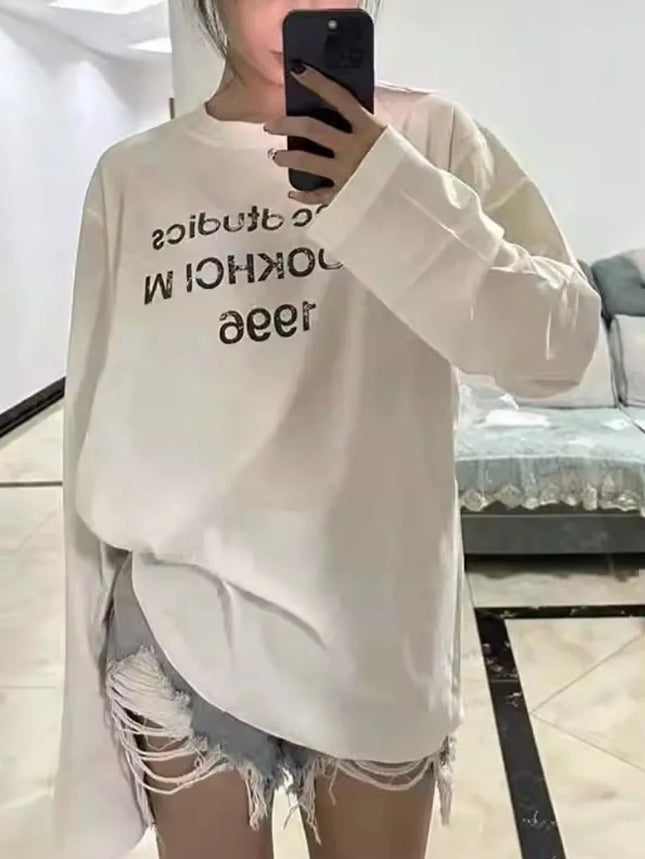 White Long Sleeve T-shirts Cotton Streetwear Tees Women's Long Sleeve Top Cuteore Women Pulovers Korean Popular Clothes Female