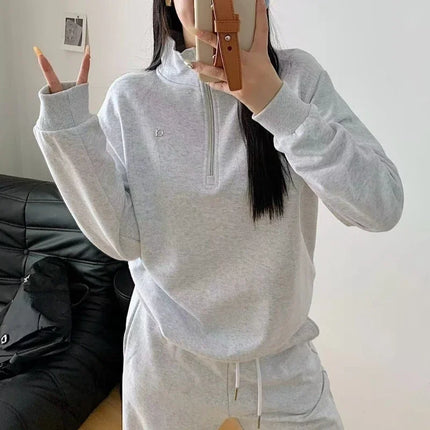 Cotton Half-zip Hoodies Women Loose Fit Stand Collar Oversized Sweatshirts 2026 Spring New Running Fitness Sports Pullover