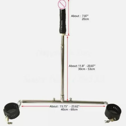 Stainless Steel T Metal Frame Locking Device Open Leg Bar with Fix AnkleCuffs Anal Plug Dildo Open Leg Sex Toy for Couples Adult