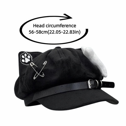 Cute Cat Ears Women's Beret Anime Cat Paw Pattern Newsboy Cap Japanese Style Sweet Baseball Cap Everyday Outfits
