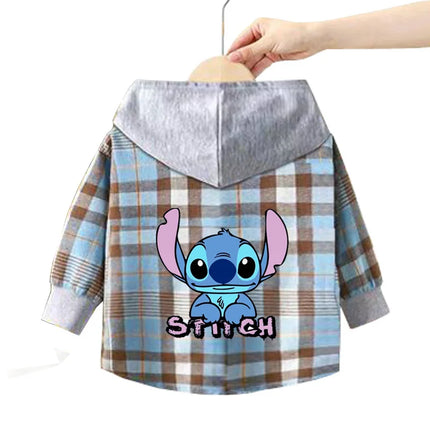 Children's stitch Hooded Shirts Kids blouse Boys Plaid Shirts Coat for Spring Autumn Girls Long-Sleeve Jacket Bottoming Clothing