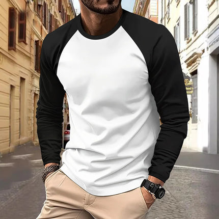 Men's T-shirts Long Sleeve O-neck Patchwork Casual Raglan Sleeves Color Matching for Men New Spring Autumn Tees Men Clothing Top