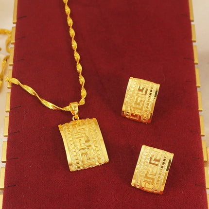 Ethiopian Jewelry Set Gold Eritrean Ethnic Style Habesha Square Necklace Pendant Earrings Saudi National Day