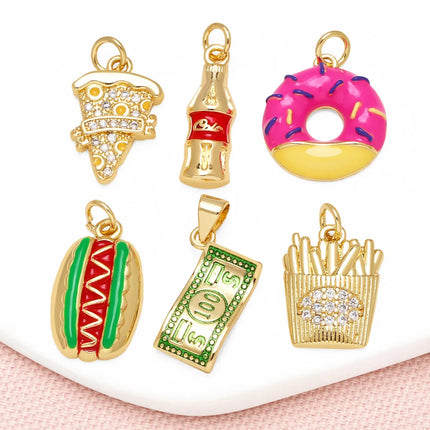 OCESRIO White Crystal Ice Cream Pendant for Necklace Copper Enamel Doughnut Sandwich Dollar Jewelry Making Supplies pdta354