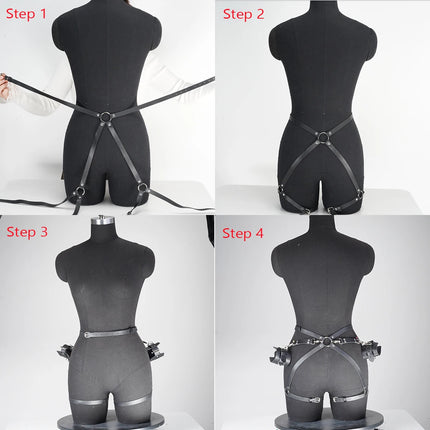 Adjustable PU Leather Restraints Set - Premium Handcuffs & Body Harness for BDSM Play, Adult Games