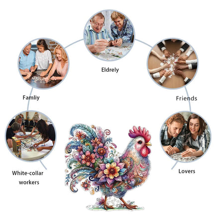 Vibrant Whimsical Rooster Wooden Puzzle For Adults, High Difficulty Toys, Concentration Training, Birthday Gifts, Home Decor