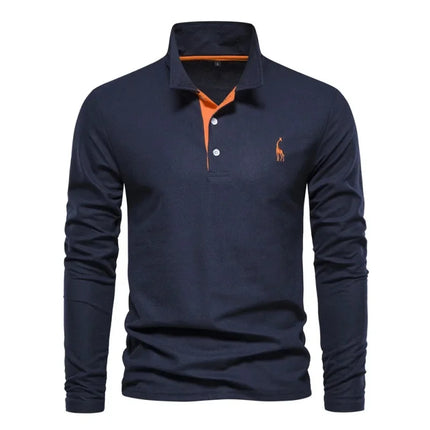Spring New Style Men's Cotton POLO Shirt Casual Long Sleeve Turn-down Collar Embroidery Deer Fashionable Breathable Polo Top