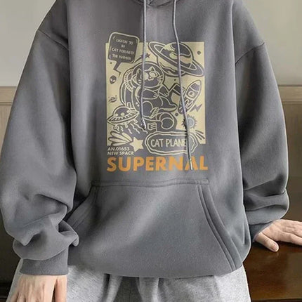 Autumn Cartoon Cat Planet Printed Hoodies Men's Y2K Vintage Purple Hooded Sweatshirts Women Hip Hop Fashion Fleece Hoody Clothes