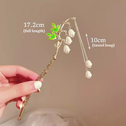 2023 New Vintage Chinese Women's Hair Stick Metal Glaze Flowers Hair Chopsticks Ladies Pearl Jewelry Hair Sticks Accessories