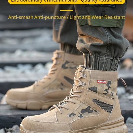 Outdoor Men Work Boots Safety Shoes Anti-puncture Safety Boot Work Steel Toe Shoes Indestructible Desert Combat Boots Protective