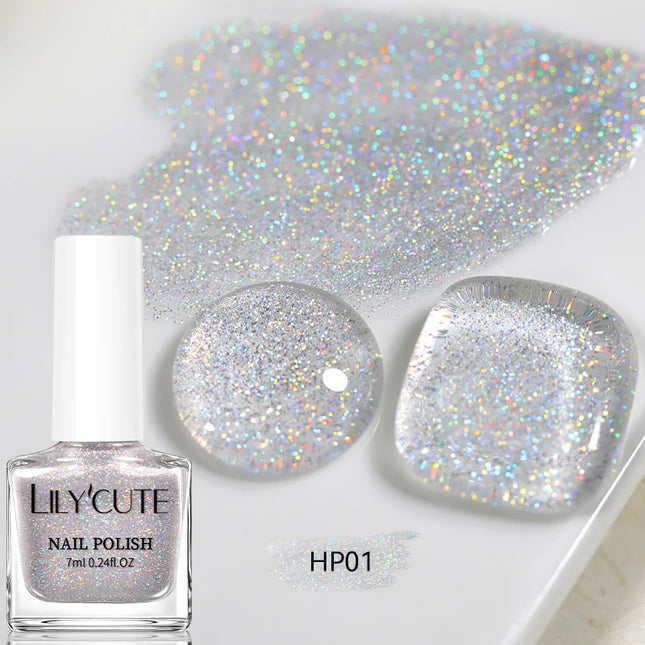 LILYCUTE 7ml Sliver Holographic Nail Polish Glitter Colorful Shining Effect Nail Art Varnish No Need Lamp Air Dry